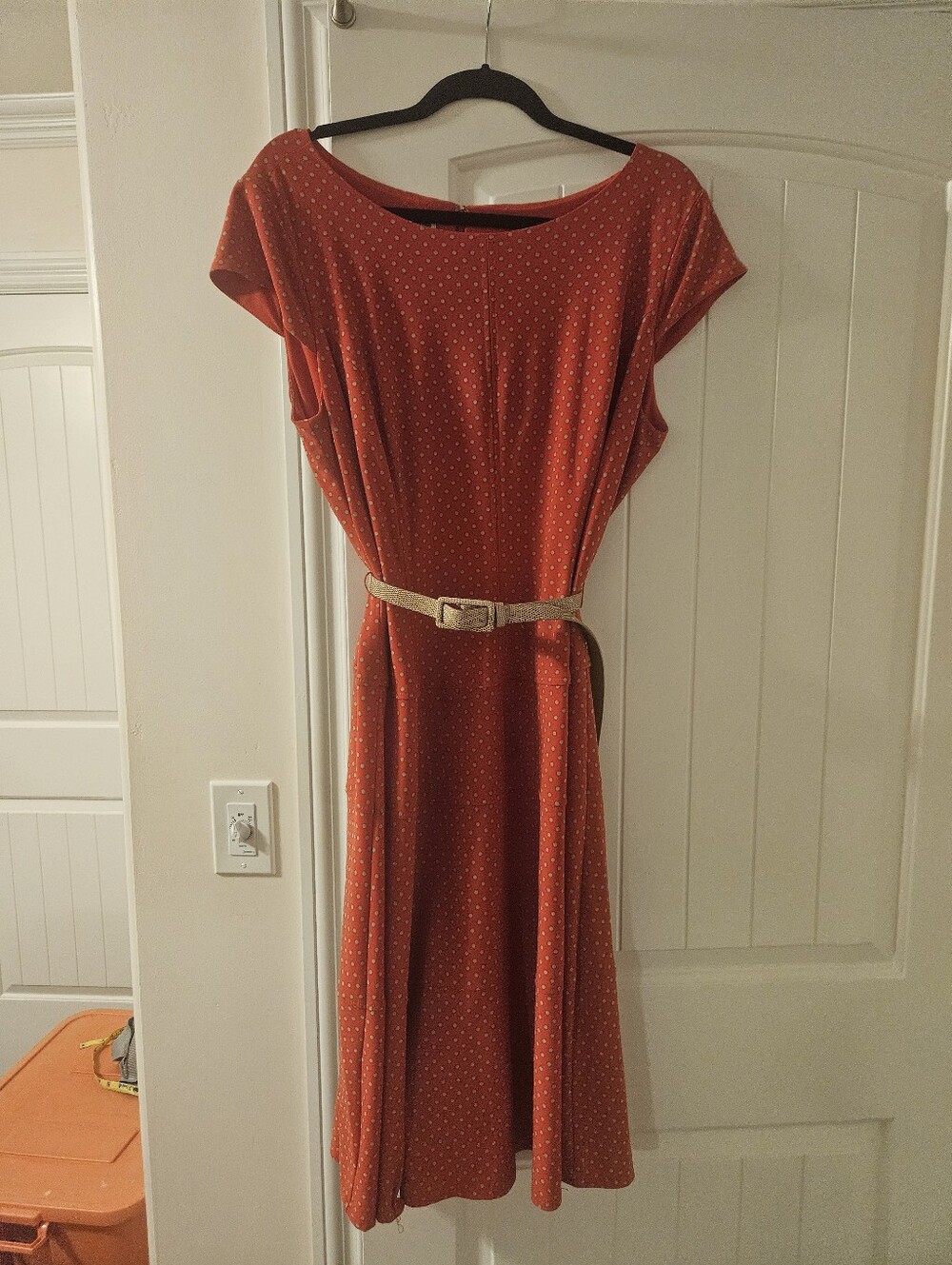 Anne Klein Orange/red Polka Dot Swing Dress with Gold Belt Size 14W